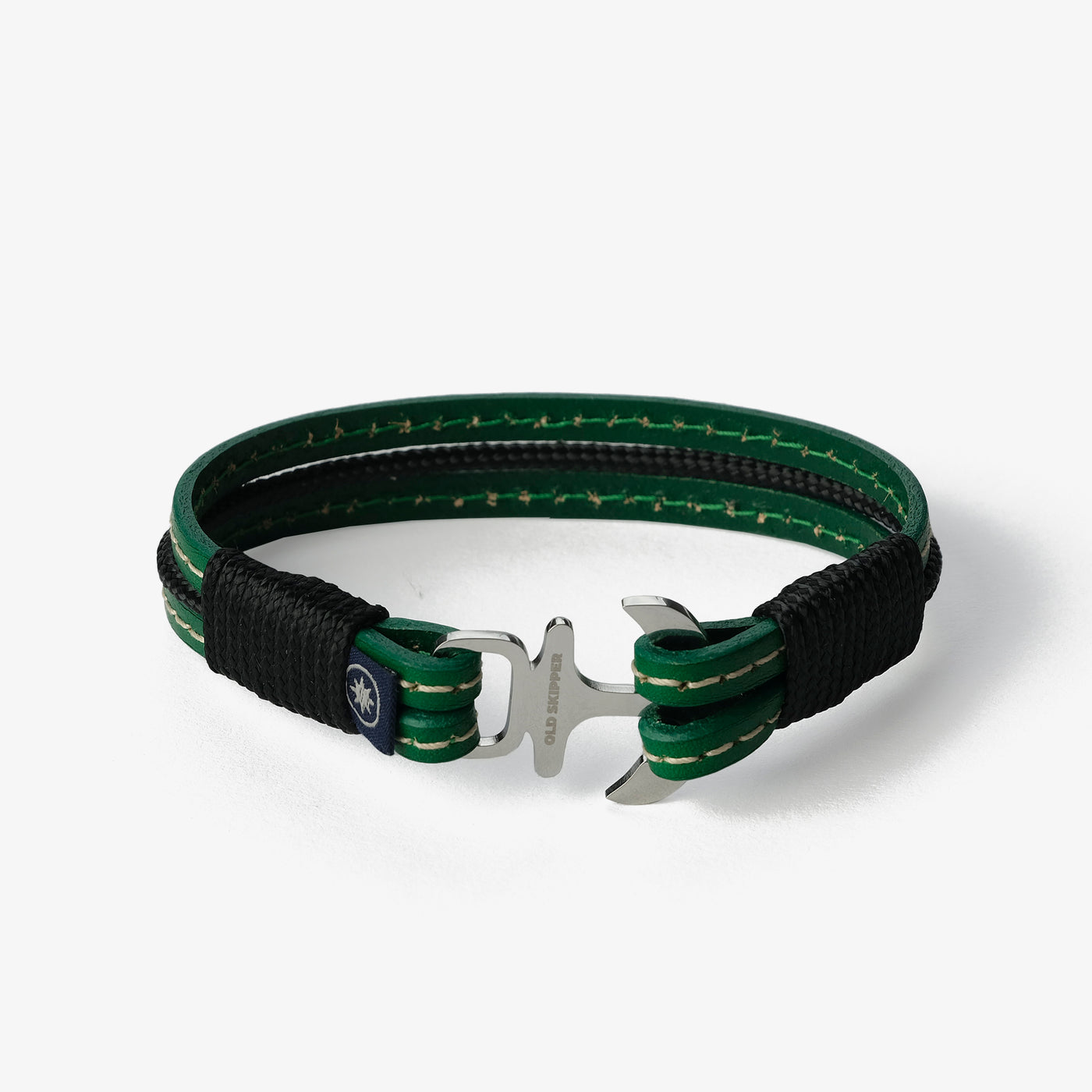 Green Fusion Stitched Leather Bracelet