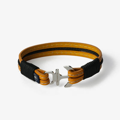 Golden Sunburst Stitched Leather Bracelet