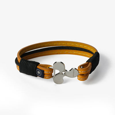 Golden Sunburst Stitched Leather Bracelet