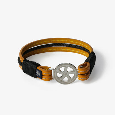 Golden Sunburst Stitched Leather Bracelet