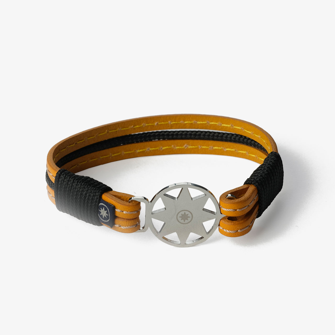 Golden Sunburst Stitched Leather Bracelet