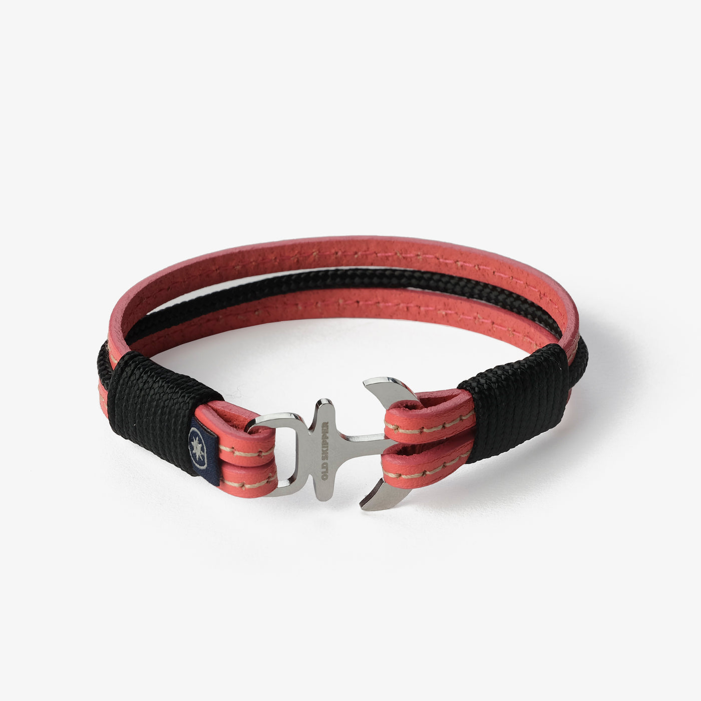 Coral Breeze Stitched Leather Bracelet