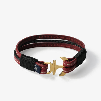 Crimson Vine Stitched Leather Bracelet