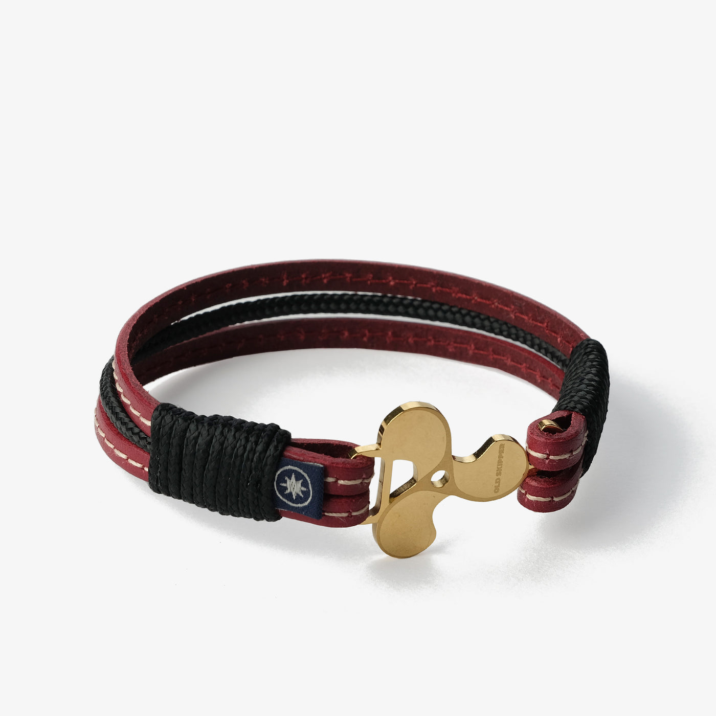 Crimson Vine Stitched Leather Bracelet