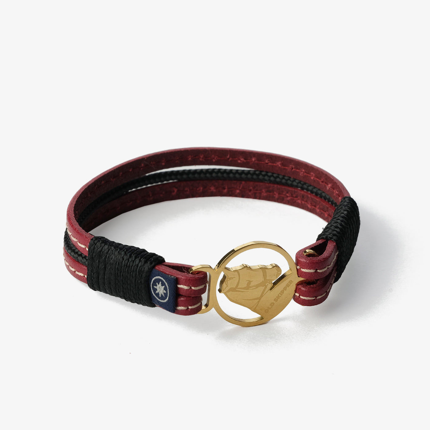 Crimson Vine Stitched Leather Bracelet