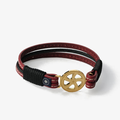 Crimson Vine Stitched Leather Bracelet